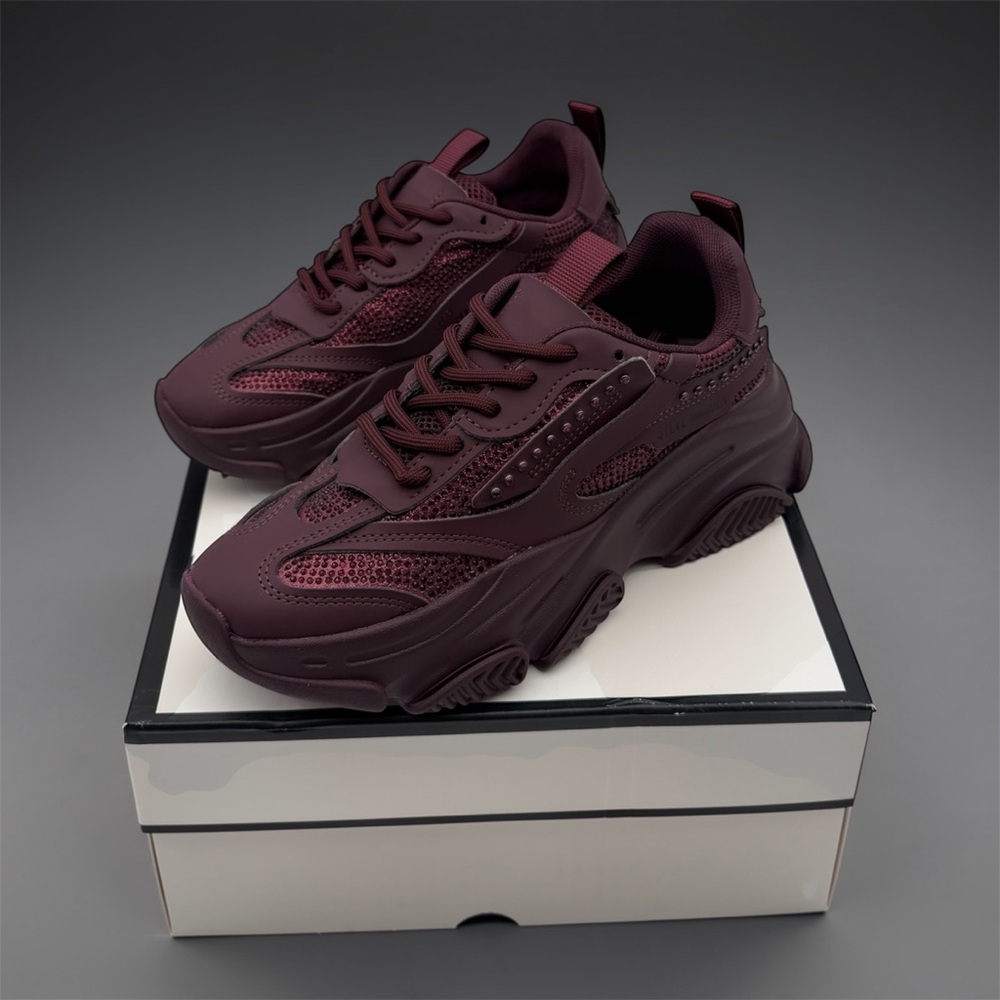 Steve Madden Rhinestone Chunky Sneakers – Burgundy Crystal Embellished Platform - Picture 1 of 7